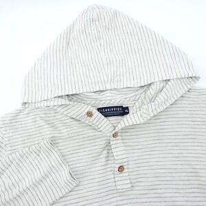 Fish Hippie Co Womens XL Stripe Henley Hoodie Pullover Waterside Originals Gray